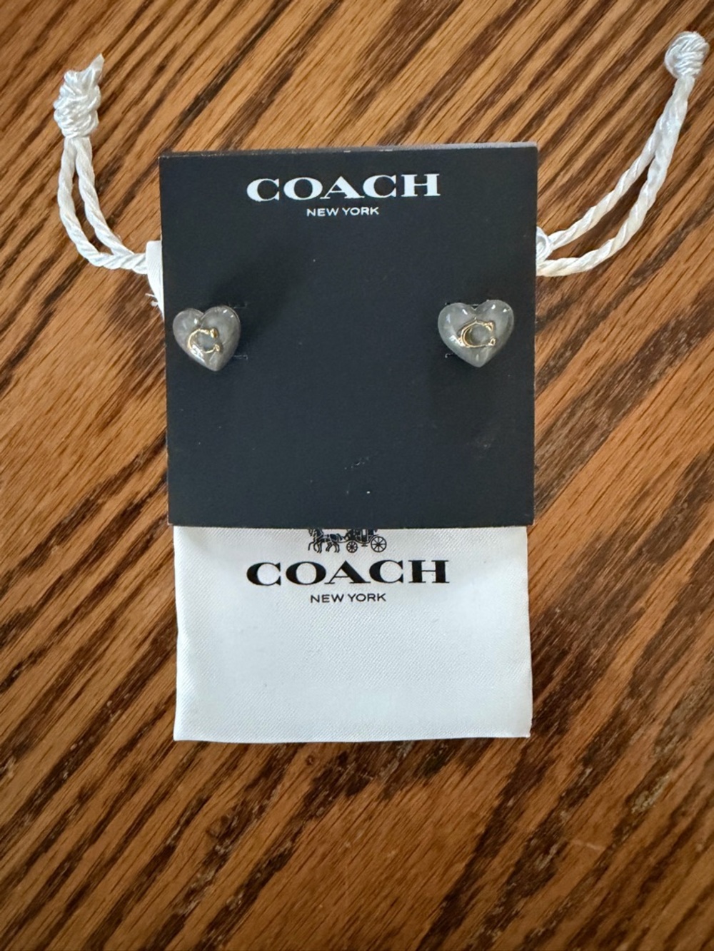 Coach Gray Heart Stud Earrings with gold tone C  NWT